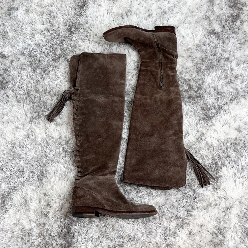 Frye Tina Tassel Lace Up Over the Knee Boots Size 6